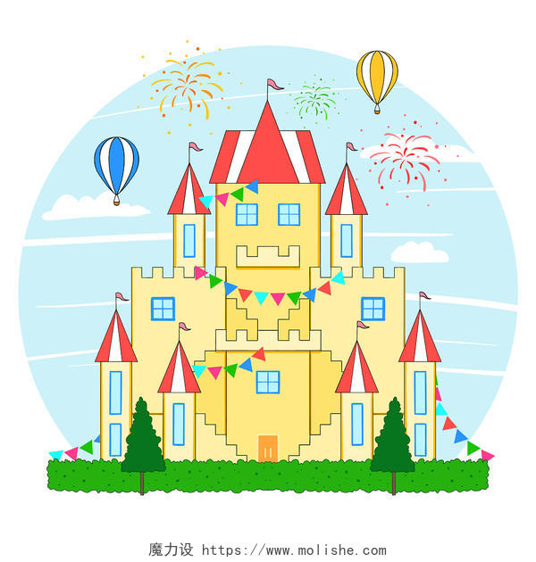 手绘卡通城堡原创插画海报儿童节
